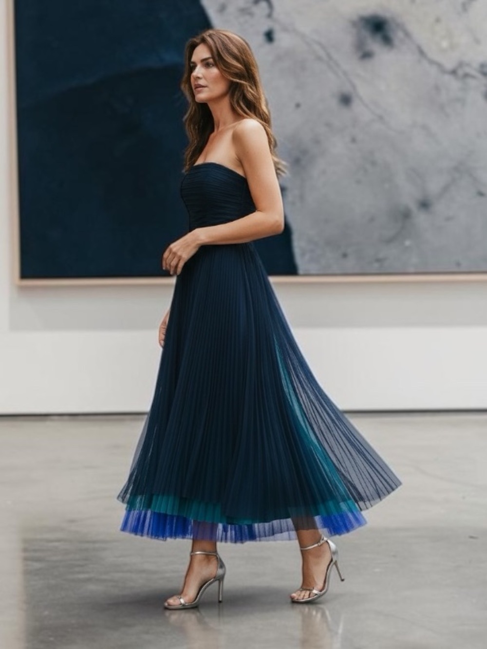Chelsea 28 Tulle Party Dress Ombre Pleated Midi Dress - Picture 3 of 5
